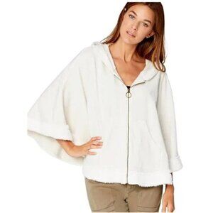NWT $128 XCVI Millicent Cape Hooded Zip Up Poncho Fleece Trim Med